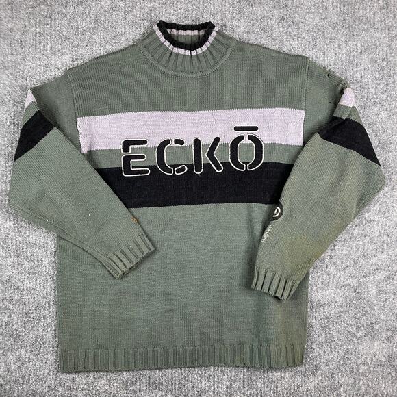 Ecko Sweater Mens Size XL Wool Blend Olive Retro Logo Knit Crewneck Fall 1999 - Picture 1 of 9